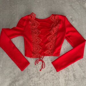 PrettyLittleThing Red Lace Detail Crop Top